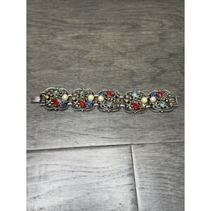 Vintage Art Deco Large Chunky Multicolor Rhinestone Bracelet Rare